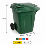 80 Litre Plastik Çöp Konteyneri | Tekerlekli | Yeşil