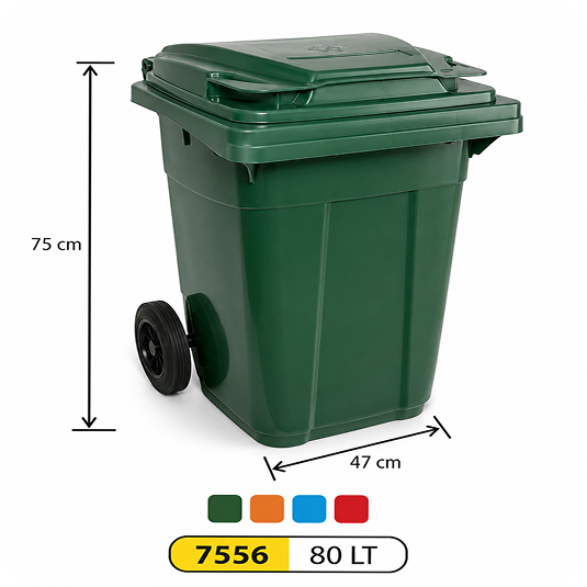 80 Litre Plastik Çöp Konteyneri | Tekerlekli | Yeşil