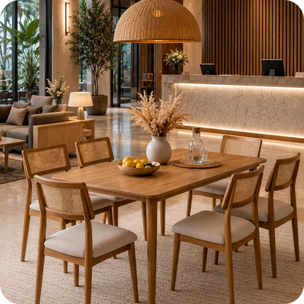 Denizli Hasır Sırtlı Ahşap Otel Sandalyesi