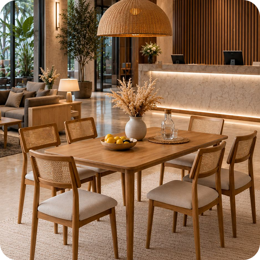 Denizli Hasır Sırtlı Ahşap Otel Sandalyesi