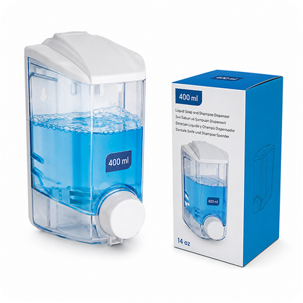 Duvar Tipi Sıvı Sabun ve Şampuan Dispenseri – Şeffaf Hazneli 400 ml
