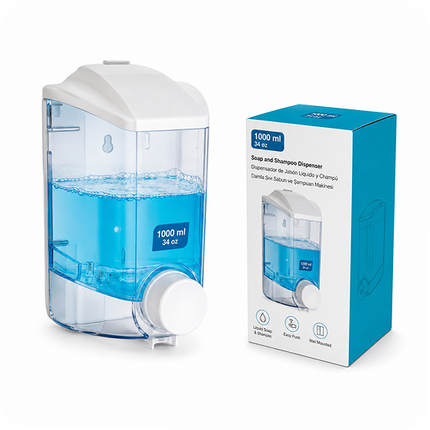 Duvar Tipi Sıvı Sabun ve Şampuan Dispenseri – Şeffaf Hazneli 1000 ml