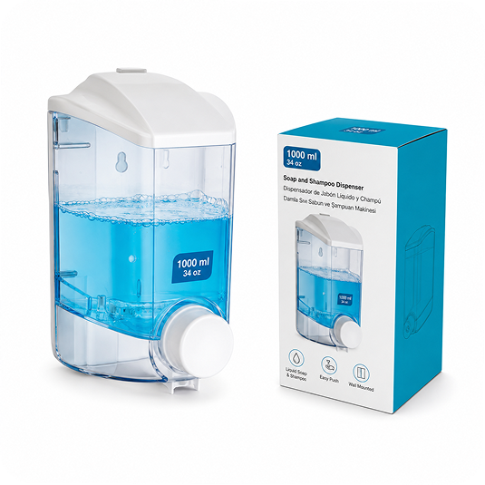 Duvar Tipi Sıvı Sabun ve Şampuan Dispenseri – Şeffaf Hazneli 1000 ml