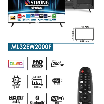 Otel Televizyonu ML32EW2000F 32’’ 82cm Frameless HD Ready Whale TV LED32" Android WhaleOS