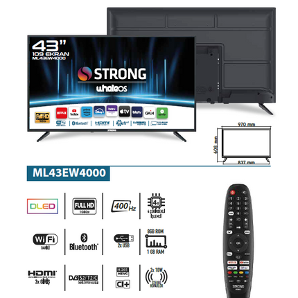 Otel Televizyonu  ML43EW4000 43’’ 109cm Ekran Full HD Uydu Alıcılı Whale TV LED 43" Android WhaleOS