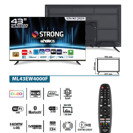 Otel Televizyonu ML43EW4000F 43’’ 109cm Ekran FRAMELESS Full HD Whale TV LED 43" Android WhaleOS