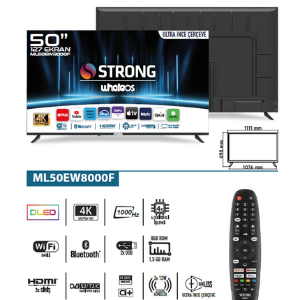 Otel Televizyonu ML50EW8000F 50’’ 127cm Ekran FRAMELESS 4K Ultra HD Whale TV LED 50" Android WhaleOS