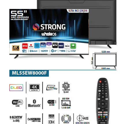 Otel Televizyonu ML55EW8000F 55’’ 140cm Ekran FRAMELESS 4K Ultra HD Whale TV LED 55" Android WhaleOS