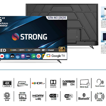Otel Televizyonu MT75EG8000QF 75’’ 190cm Ekran FRAMELESS QLED 4K Ultra HD Google TV 75" Google TV QLED
