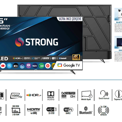 Otel Televizyonu MT85EG8000QF 85’’ 216cm Ekran FRAMELESS QLED 4K Ultra HD Google TV 85" Google TV QLED