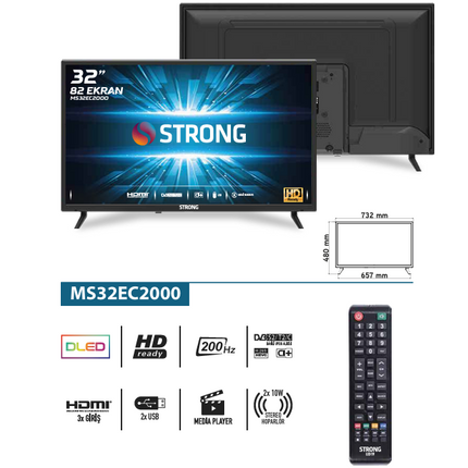 Otel Televizyonu MS32EC2000 32’’ 82cm Ekran HD Ready Led TV 32" Uydu Alıcılı