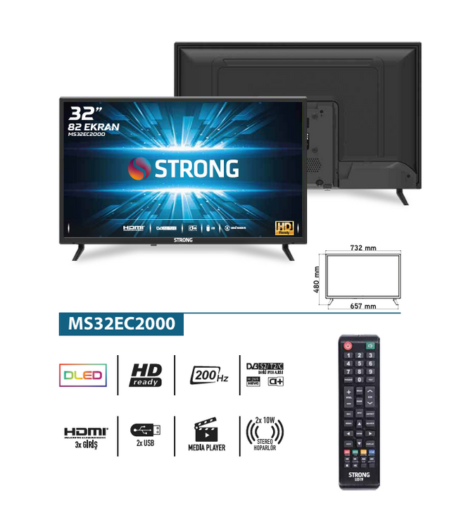 Otel Televizyonu MS32EC2000 32’’ 82cm Ekran HD Ready Led TV 32" Uydu Alıcılı