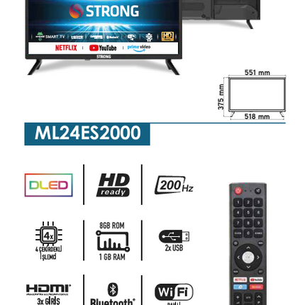 Otel Televizyonu ML24EW2000 24’’ 61cm Ekran HD Ready Uydu Alıcılı Whale TV LED 24" Android WhaleOS