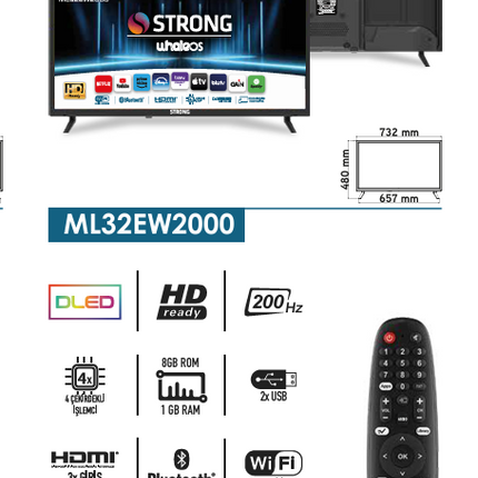 Otel Televizyonu ML32EW2000 32’’ 82cm Ekran HD Ready Uydu Alıcılı Whale TV LED32" Android WhaleOS