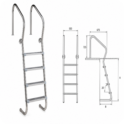 Ergonomik Tip Paslanmaz Havuz Merdiveni
