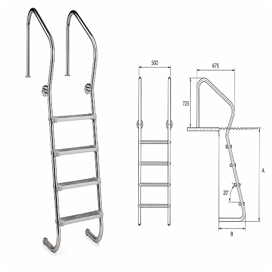 Ergonomik Tip Paslanmaz Havuz Merdiveni