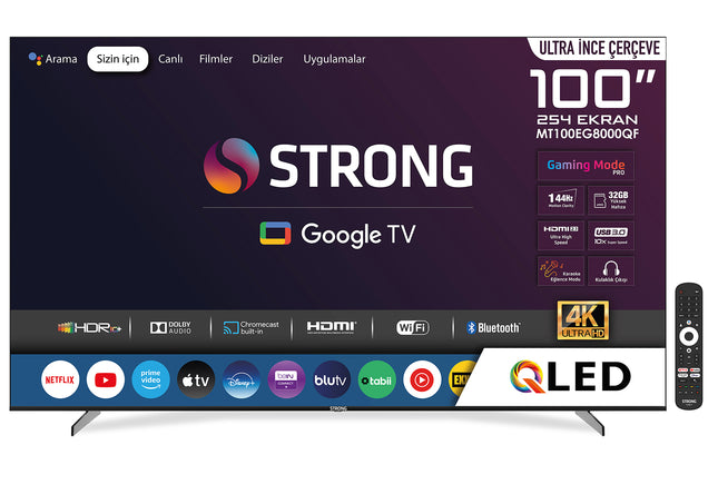 Otel Televizyonu MT100EG8000QF 100’’ 254cm Ekran FRAMELESS QLED 4K Ultra HD Google TV 100" Google TV QLED