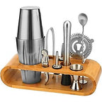 Vosco VB-KB10  10 Parça Ahşap Standlı  Boston Shaker Kokteyl Set, 750 ml 