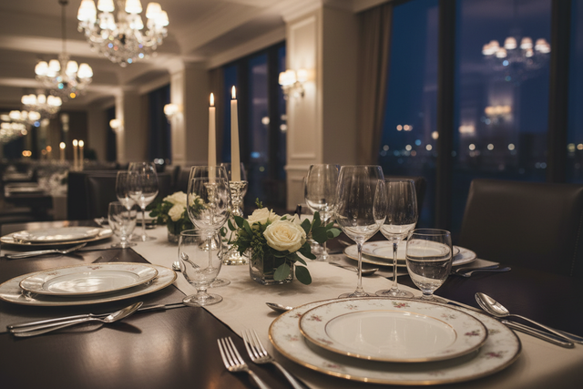table with glasses and plates, fancy looking